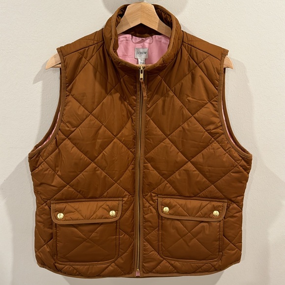 J. Crew Women’s Puffer Vest with Snap Pockets Cognac Brown Size L - Picture 10 of 10